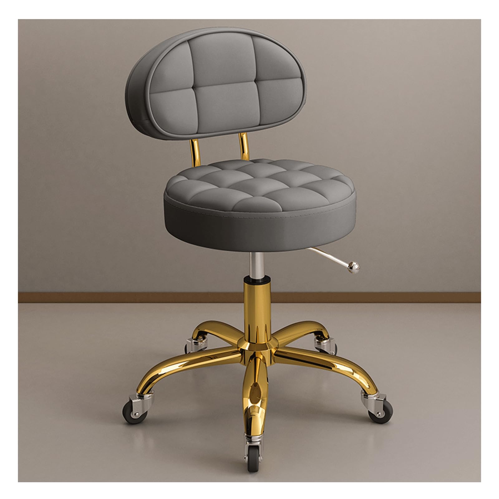 Sgabello girevole regolabile con supporto posteriore e ruote, sedia girevole idraulica per saloni di bellezza, spa, tatuaggi e banconi, design ergonomico e resistente in metallo per comfort e mobilità