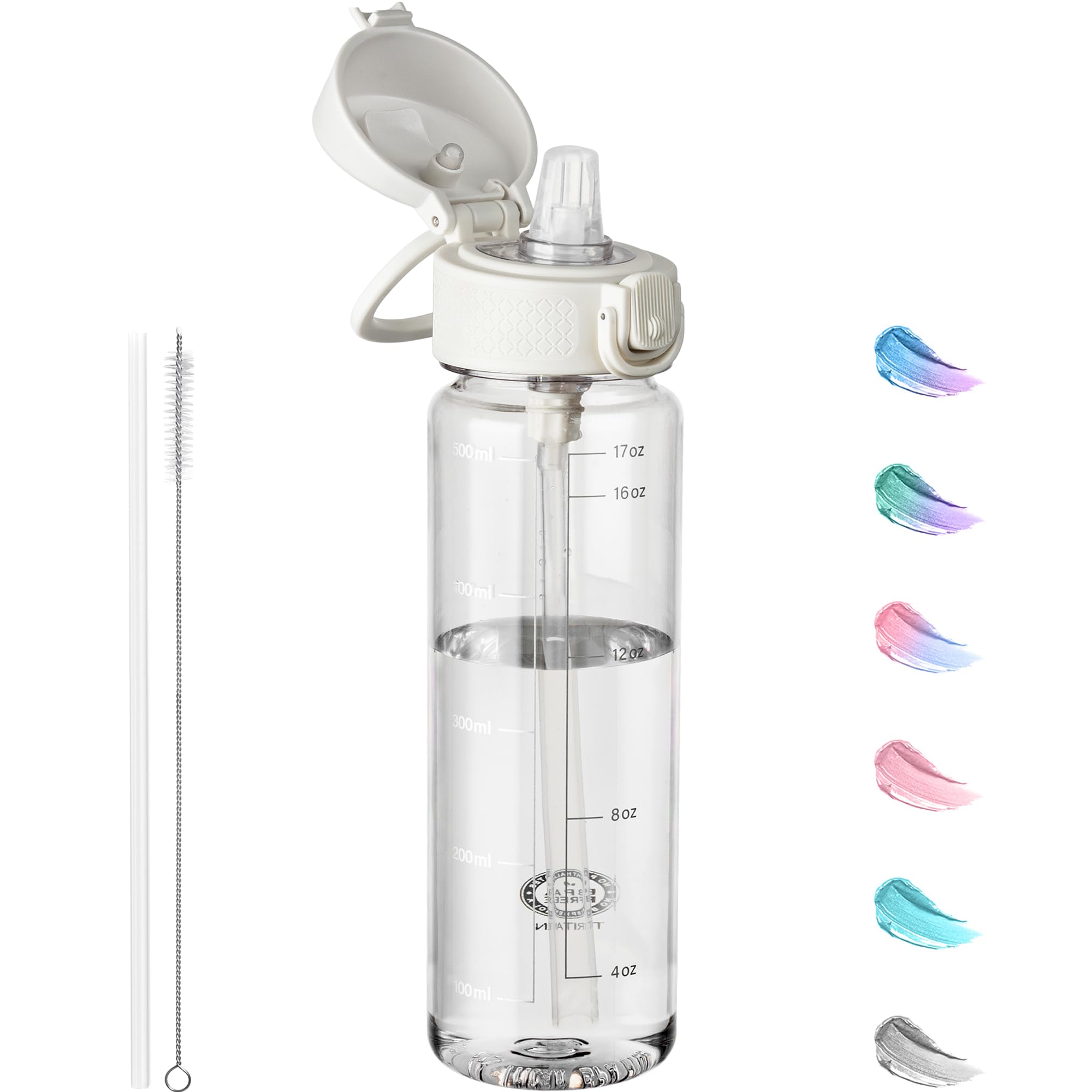 GOPPUS 500ML/17OZ Clear Tritan Water Bottle with Straw Transparent Childrens Drinks Bottle with Carrying Handle See Through Measured Bottles with Flip Top Lid Leakproof Adults Water Bottles BPA Free — image 1
