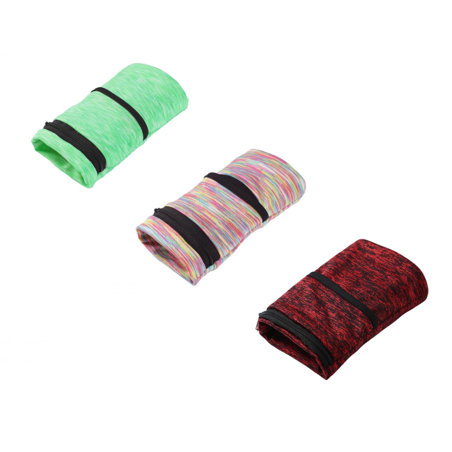 Wrist Pouch, Pocket Wallet with Zippered for Running Walking, Hiking, Cycling, Yoga and More (S, Rainbow+Purplish Red+Emerald Green)
