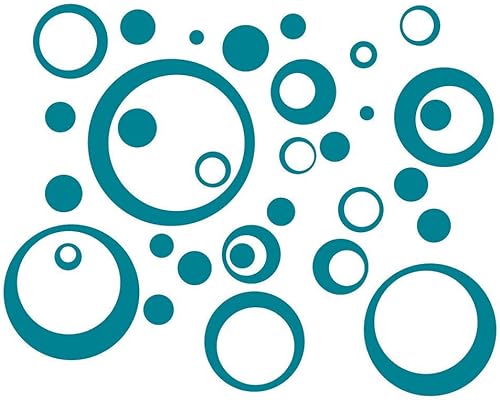 Vinilo adhesivo de pared, círculos, anillos, puntos 25 + PC 11.0in grande decoración del hogar - verde azulado