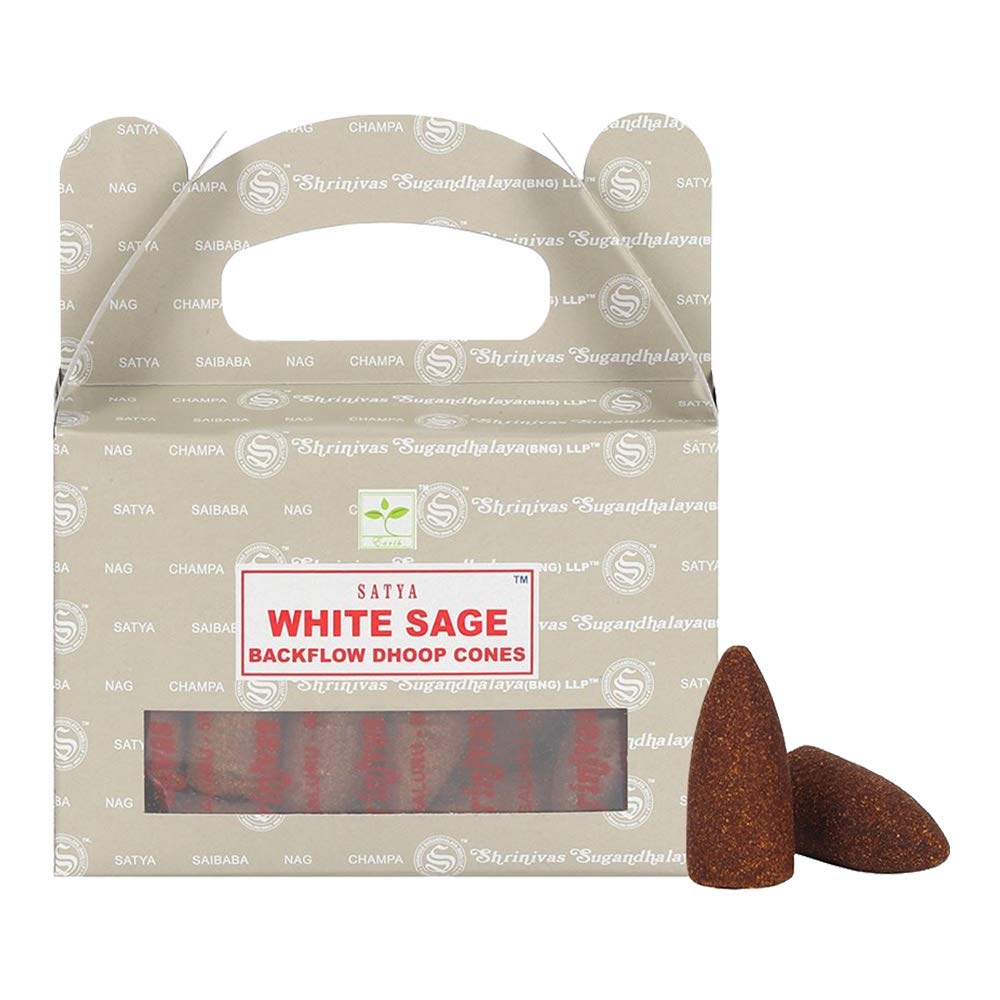 ETHNICITI Satya Genuine Nag Champa Backflow Incense Cones - 24 Cones 1 Pack (White Sage)