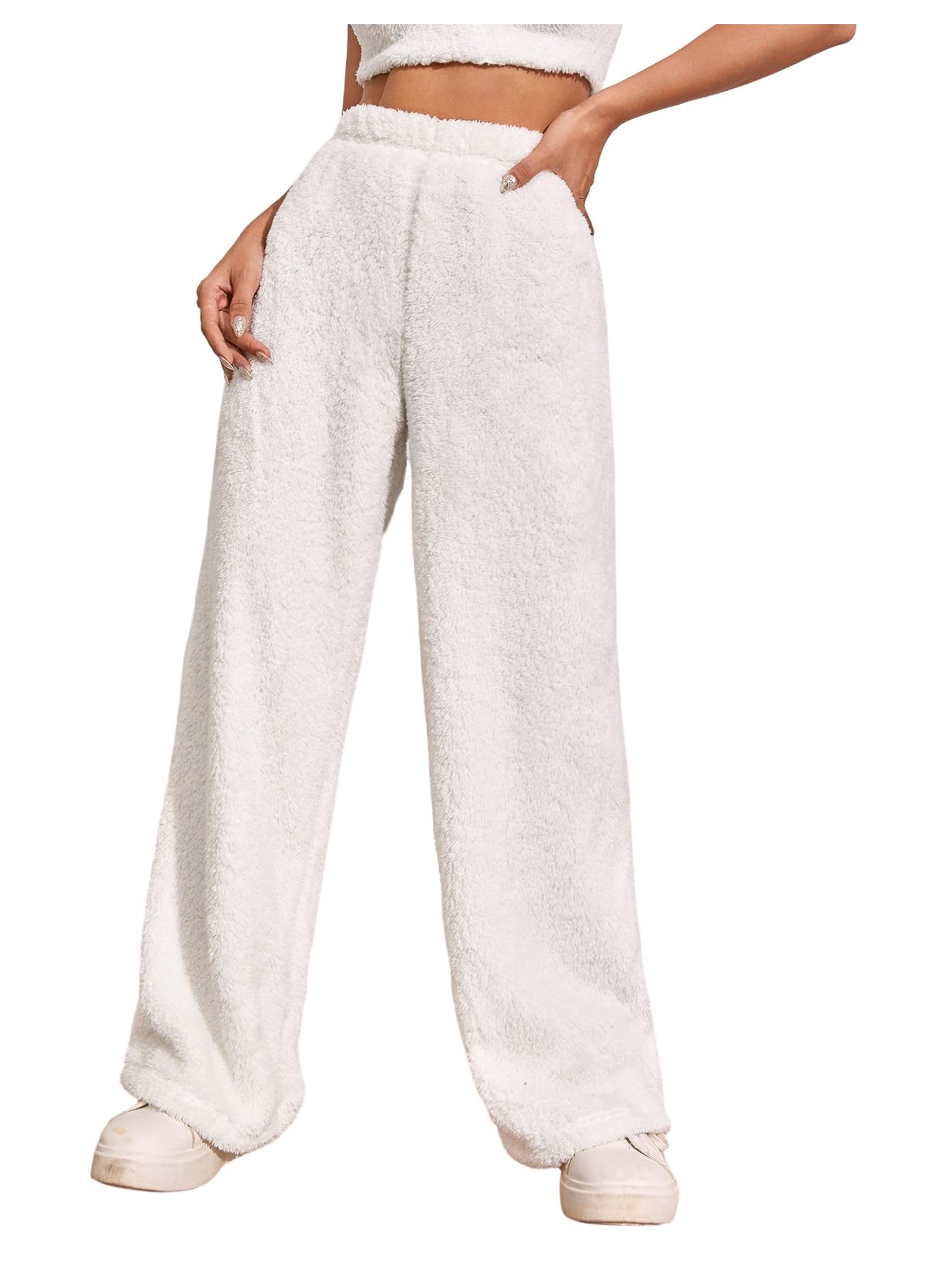 Verdusa Womens Furry Fuzzy Lounge Pants Casual Straight Leg Long Trousers