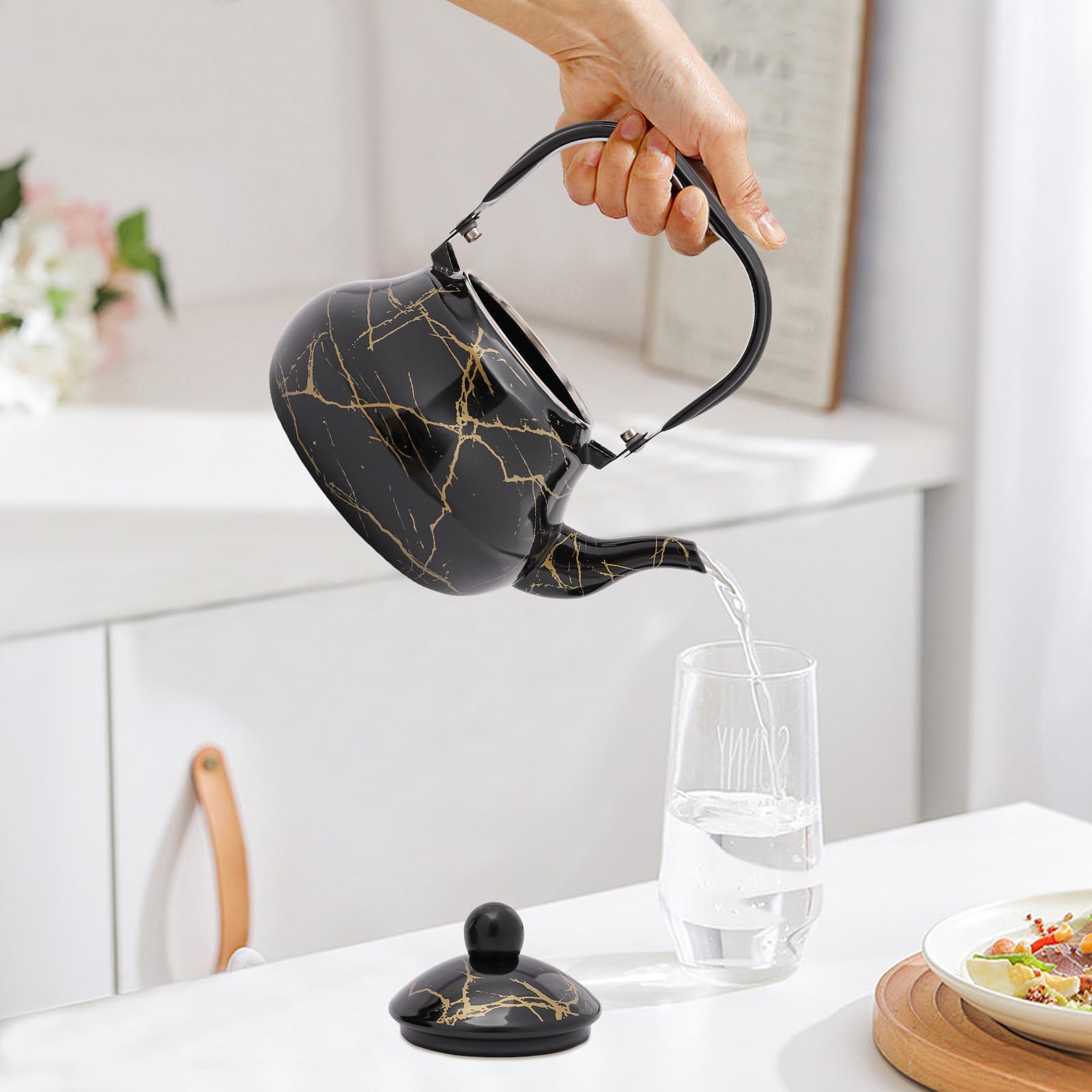 Tetera esmaltada de 2 litros, tetera de agua, hervidor de agua vintage, cafetera de inducción, cocina de gas, cafetera de agua, hervidor de agua, camping para cocina de gas de inducción