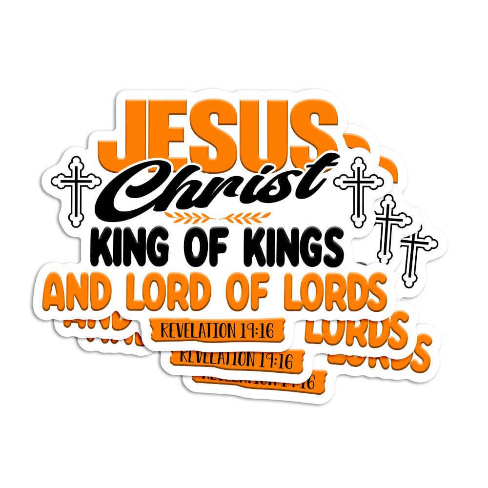 (3Pcs) 3 Inches Jesus Christ King of Kings and Lord of Lords Sticker, Christian Bible Verse Religious Inspirational Stickers Waterproof Vinyl Decal Kindle Water Bottle Bumper Car Hard Hat Phone Laptop