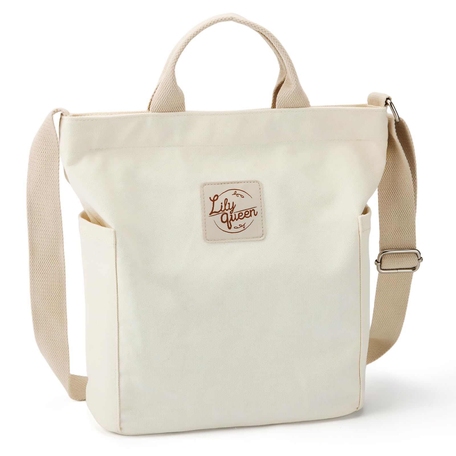 Lily queen Women Canvas Tote Handbags Casual Shoulder Work Bag Crossbody (Beige)