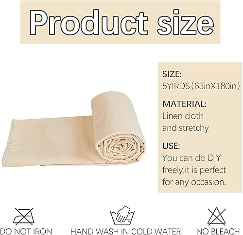 Miniatura 2 de The Yard - Tela de muselina 100 % algodón, tela de lino natural sin blanquear por yarda, 63 pulgadas x 5 yardas, material de tela de lino de