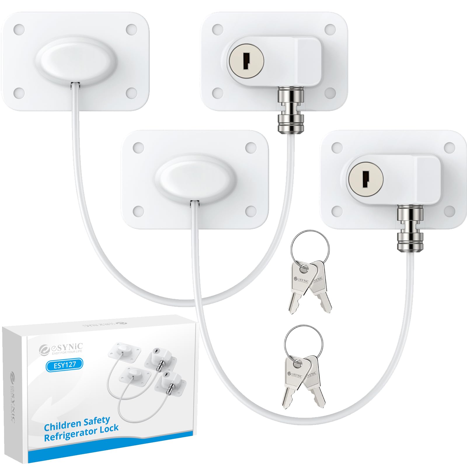 Refrigerator Lock 2-Pack - Child Proof Cabinet Locks With Keys & Strong Adhesive