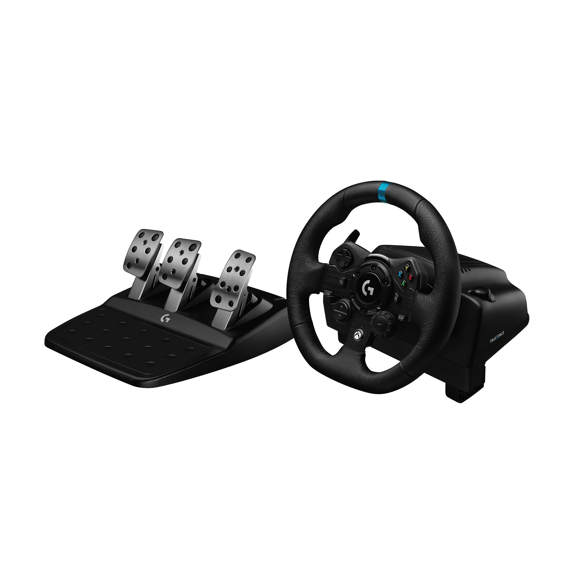 Logitech G G923, siłowe sprzężenie zwrotne TRUEFORCE do 1000 Hz, do PXbox X|S, Xbox One, PC, Wtyczka zasilająca typu G (Wielka Brytania), Układ brytyjski – Czarny