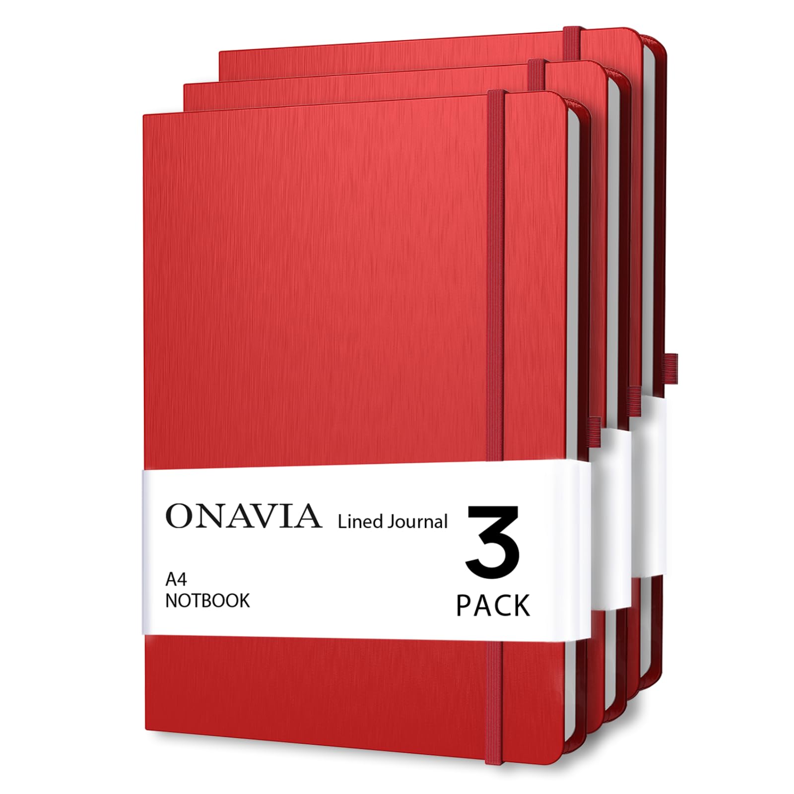 ONAVIA A4 College Ruled Notebook 3 Pack, 8.5" x 11", Hardcover Lined Journals for School Notes, Study, Homework, Class Writing and Journaling, 160 Pages (80 Sheets), Red
