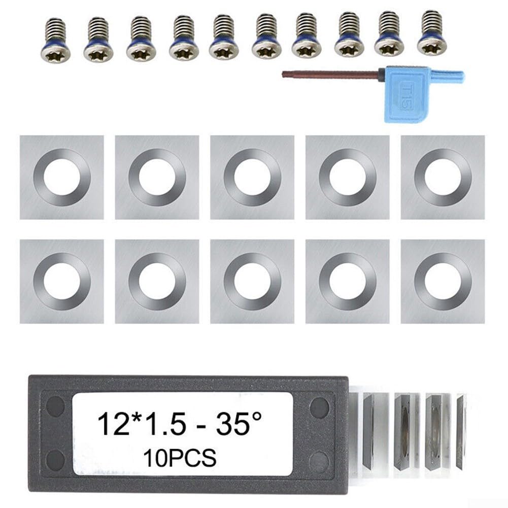 Oniissy Plaquettes de tournage carrées en carbure 12 x 12 x 1,5 mm, fraise indexable à 35° avec 4 bords pour tour à bois et pour routeur CNC, lames en carbure massif pour bois dur, bois tendre, MDF,