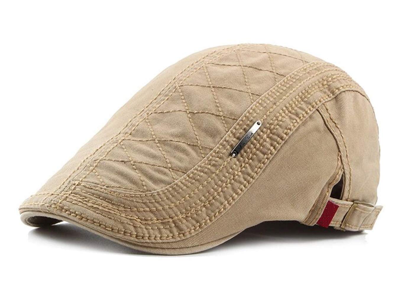 Chennuo Men's Beige Summer Cotton Adjustable Flat Caps Newsboy Beret Ivy Cap Driving Flat Hat (Beige)