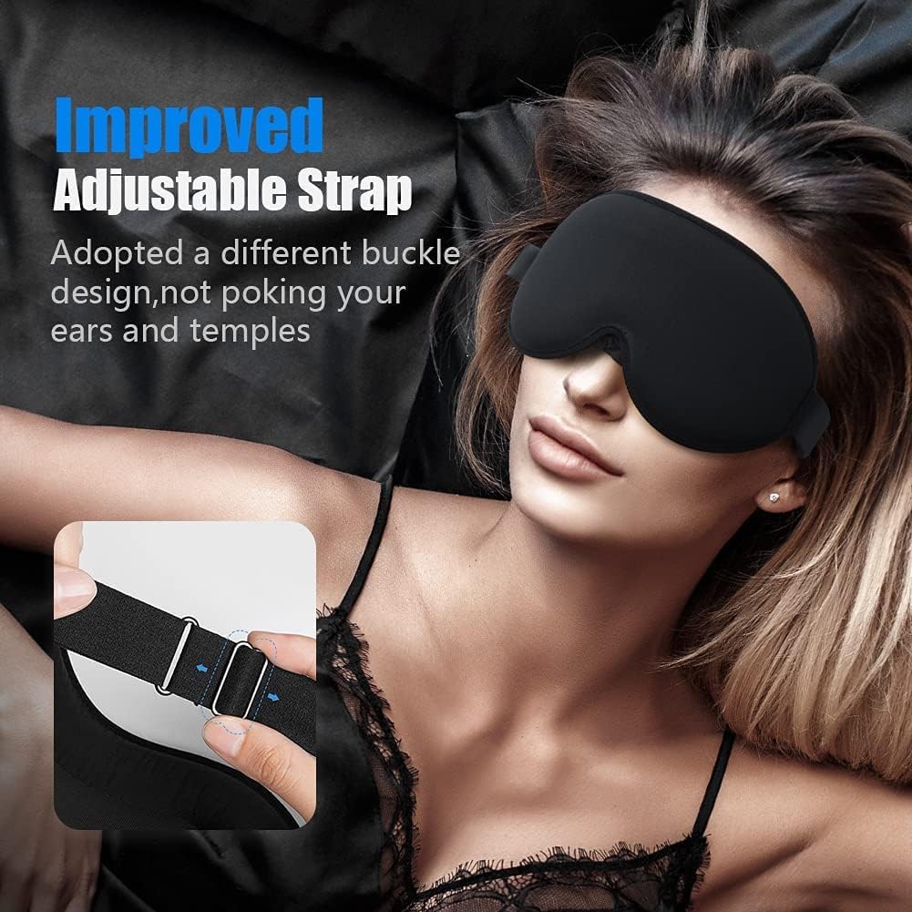 Umisleep Mascherina per dormire, in memory foam, per donne e uomini, mascherina per occhi sagomata 3D, 100% blocco, maschera per dormire a tutta la luce, per viaggi, pisolini, yoga, unisex, nero