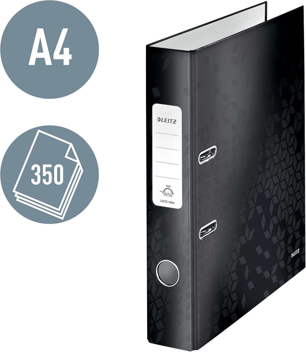 Leitz Wow Series 10064095 Quality Folder 180° Pack of 5 A4 Narrow 5.2 cm Spine Width Laminated Grey Board Black