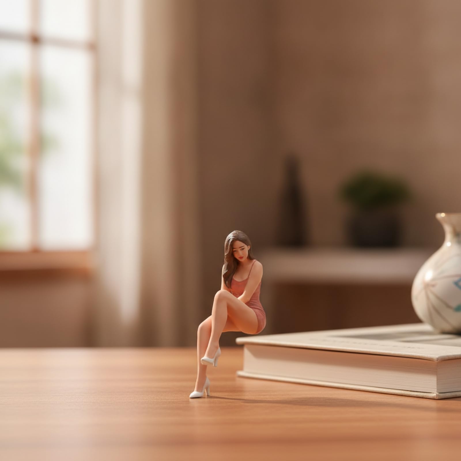 Miniaturfigur Sitzende Dame Dekofigur Frauenfigur Modell aus Harz Handbemalt mit Detailreicher Ausarbeitung Und Ruhiger Sitzpose für Puppenhaus Büro, Fein Bemalt Mit Gesichtszügen, 1/24