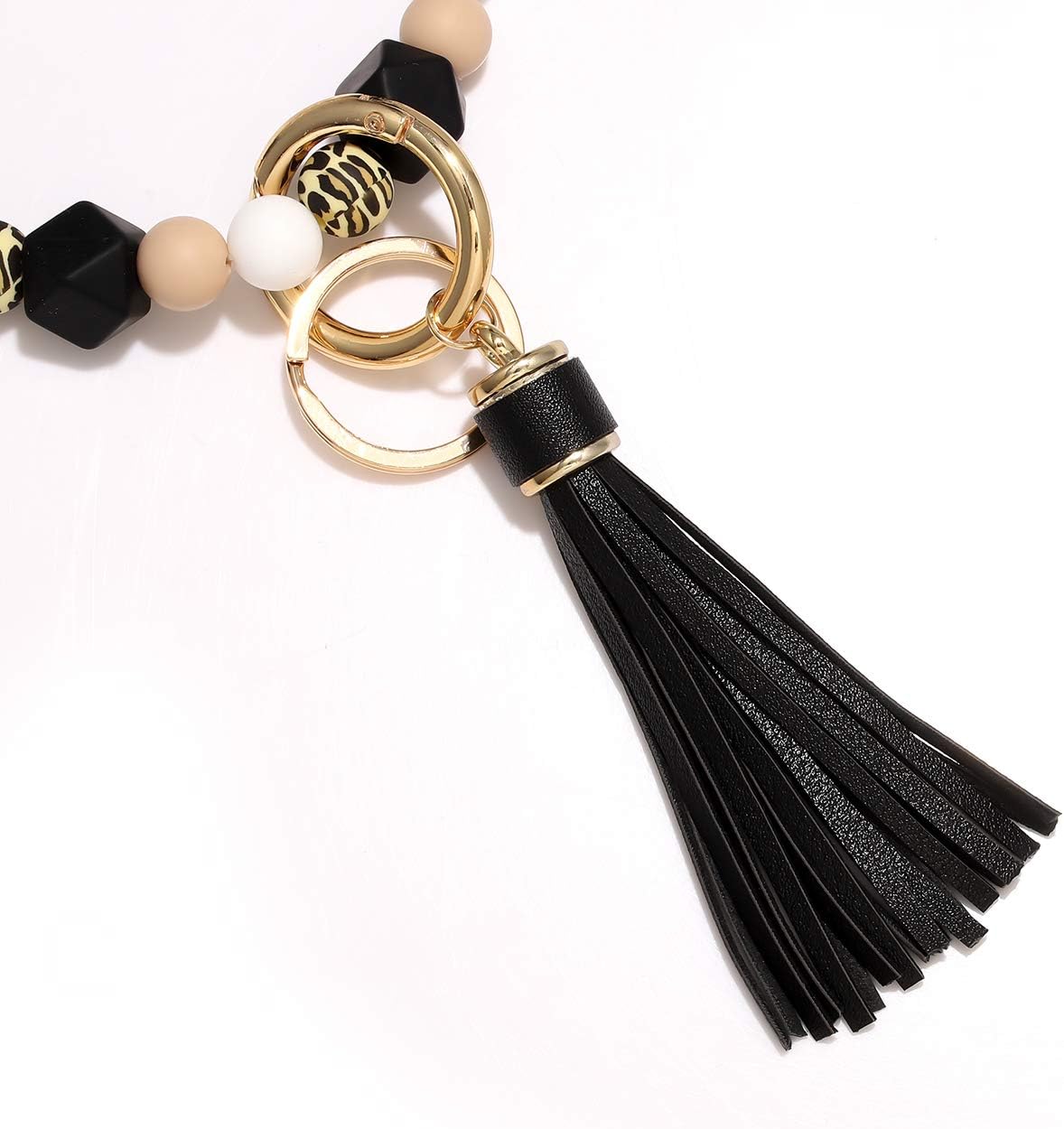 NVENF Silicone Key Ring Bracelet Beaded Wrislet Keychain Portable House Car Keys Ring Holder image 5