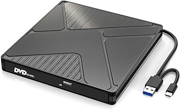 JBonest External CD DVD Drive USB 3.0 Type C, External Portable CD/DVD +/- RW Burner, Fast Data Transfer for Laptop, Desktop, MacBook, Win11/10/8/7/XP, Linux, Mac OS, Vista