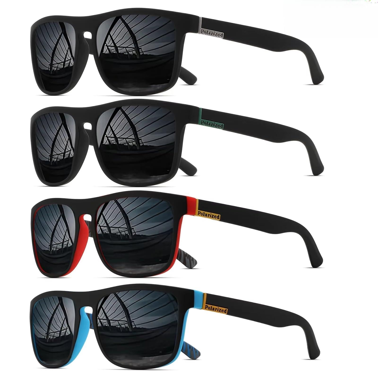 Gafas de Sol Cuadradas Polarizadas 1-4 Pack Unisex Pc Uv400 Conducción Pesca Pesca, Ciclismo Y Uso Diario Al Aire Libre-4pcs-2
