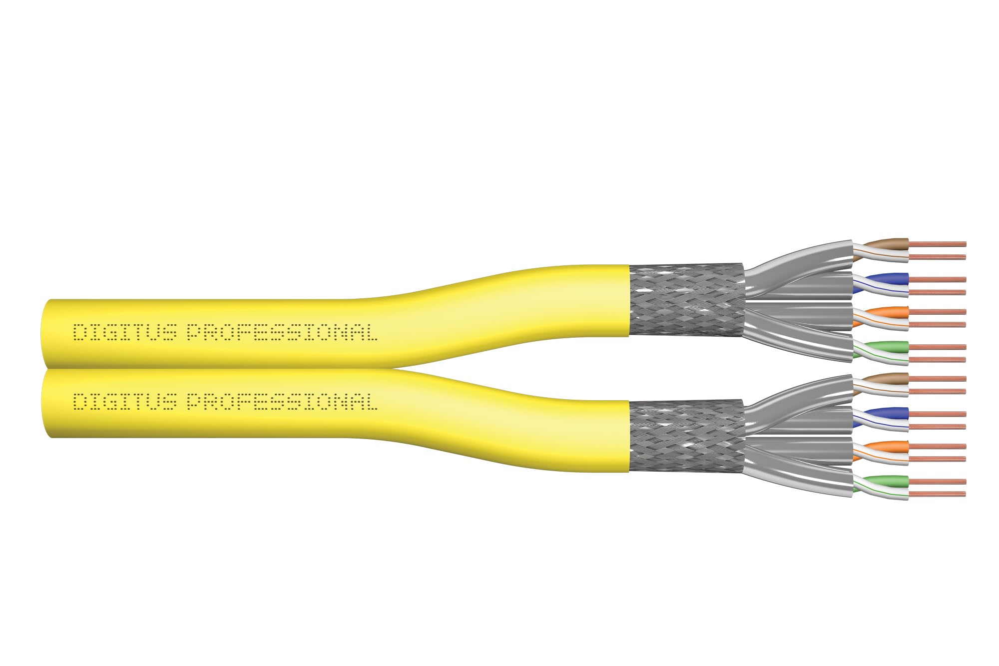DIGITUS 500 m câble réseau Cat 7A - S-FTP (PiMF) Duplex - BauPVO B2ca - LSZH sans halogène - 1500 MHz cuivre AWG 22/1 - Compatible PoE++ - Câble LAN Câble de pose Câble Ethernet - Jaune