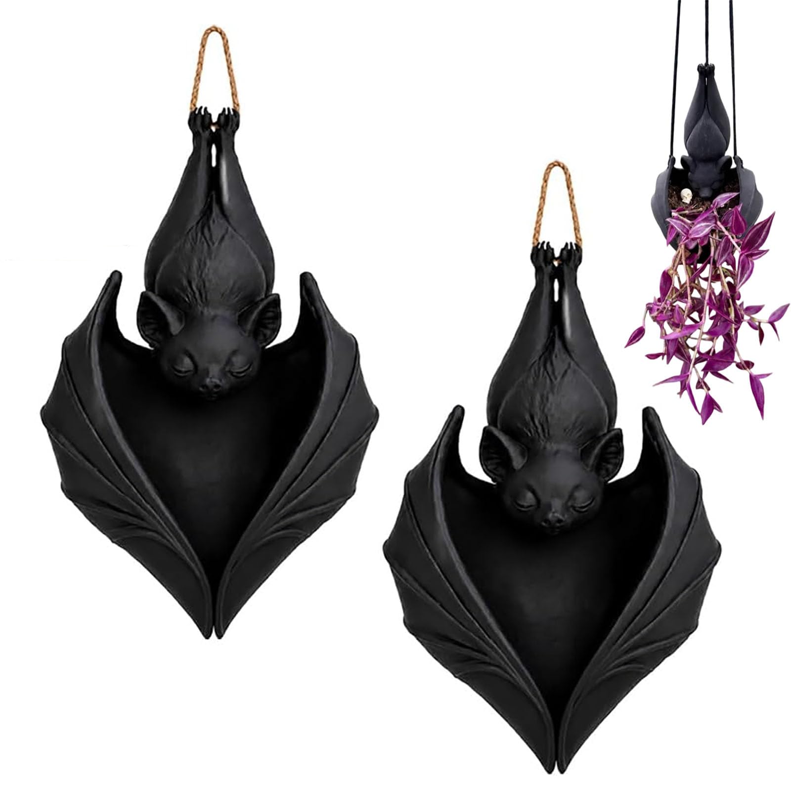 Yacriso Hanging Bat Plant Pot, 3D Printed Gothic Bat Shaped (2pcs)