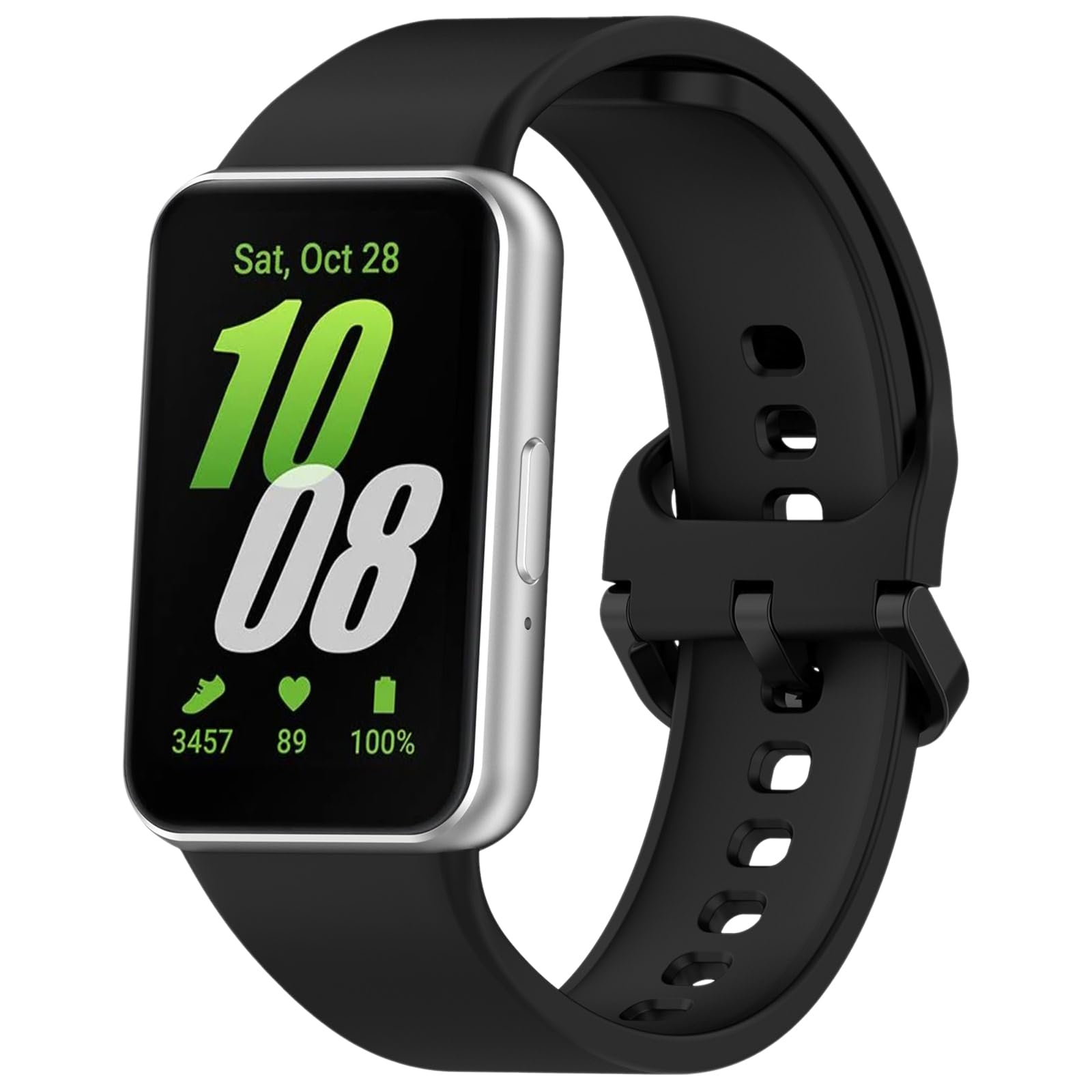 Silicone Sport Band Compatible with Galaxy Fit 3, Adjustable Replacement Watch Strap for Galaxy Fit 3 SM-R390 Smartwatch Accessories Women Men (Black)-image-20