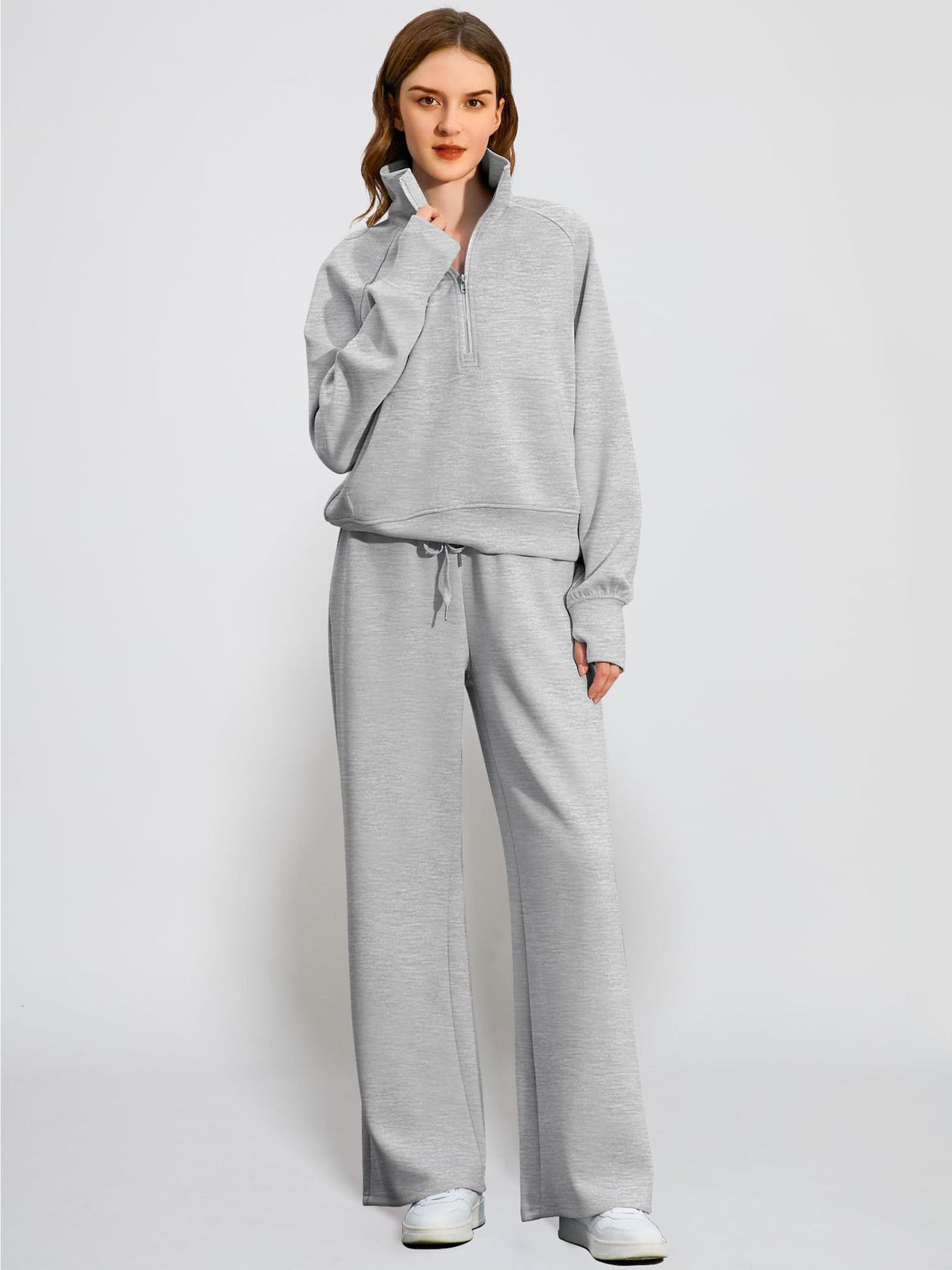 Set da 2 Pezzi da Donna Felpa con Mezza Zip e Pantaloni della Tuta a Gamba Larga Abito Casual Homewear Felpa Abbigliamento da Viaggio