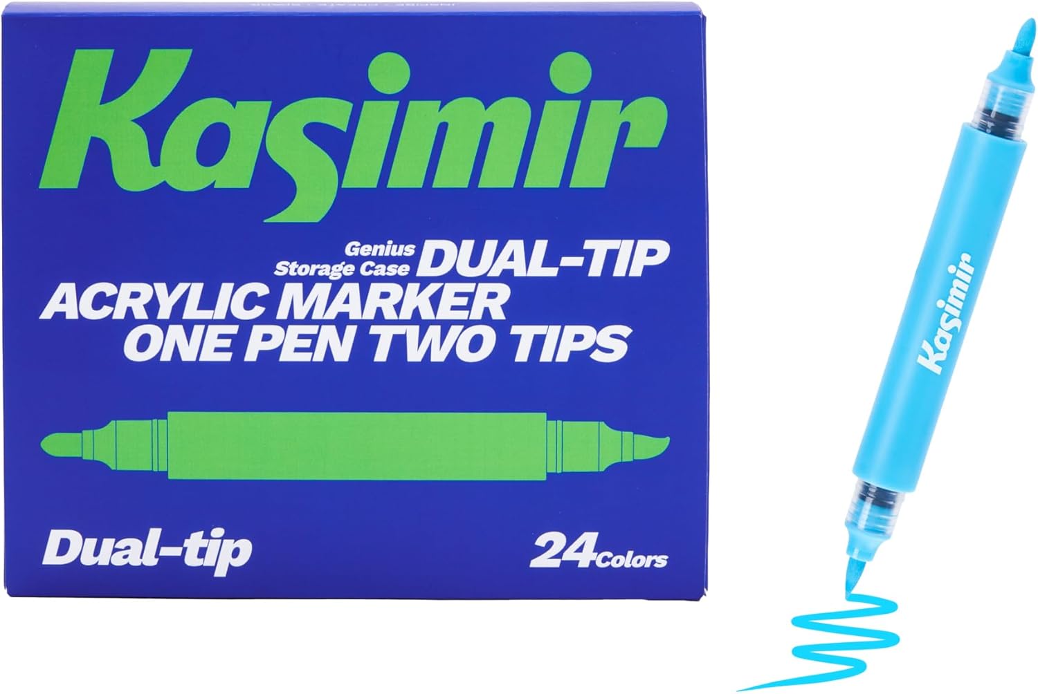 Kasimir Dual-Tip Acrylic Markers Pens - Brush Tip Direct Ink Gel Marker for Art Wood Fabric Glass Rock Multi-Surface, Quick-Dry, Water-Based & Washable 24 Colors