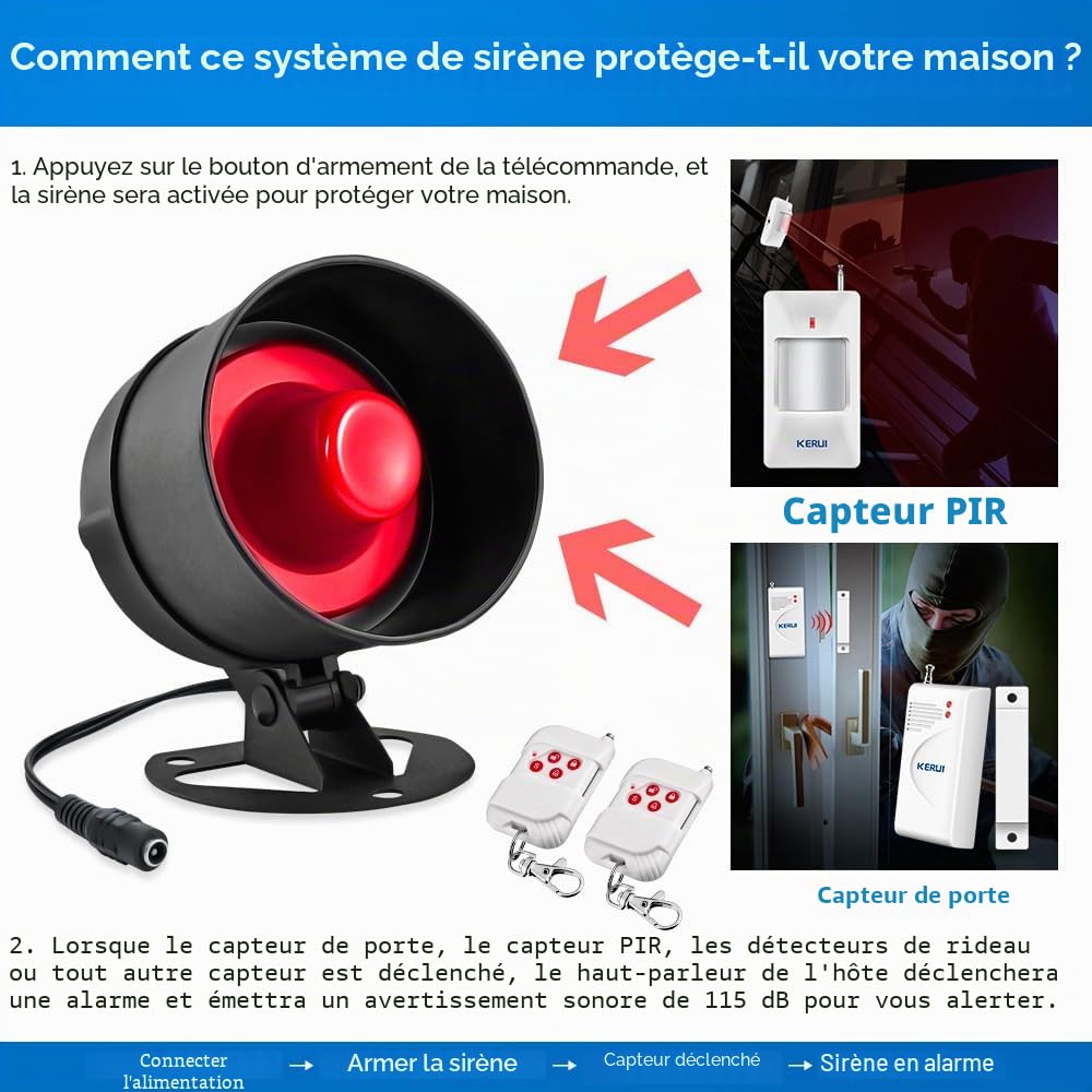 Alarme Maison sans Fil, Alarme Maison avec115dB Sirène Alarme Porte Télécommande Detecteur de Mouvement Ring Alarm Système de Sécurité Kit pour Alarme Garage/Voiture/Appartement
