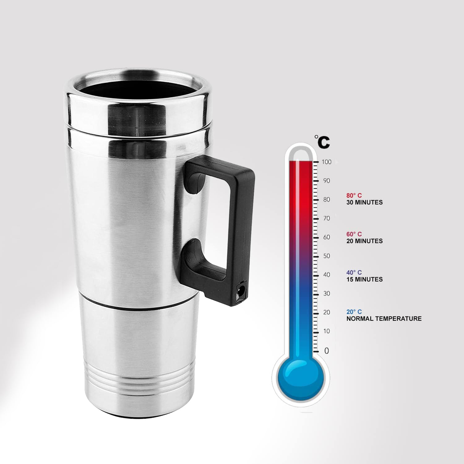 Oshotto 12V Stainless Steel Car Heating Kettle/Mug, Travel Friendly  electric Tea/Coffee maker Compatible with Mahindra Thar (300ml) Silver