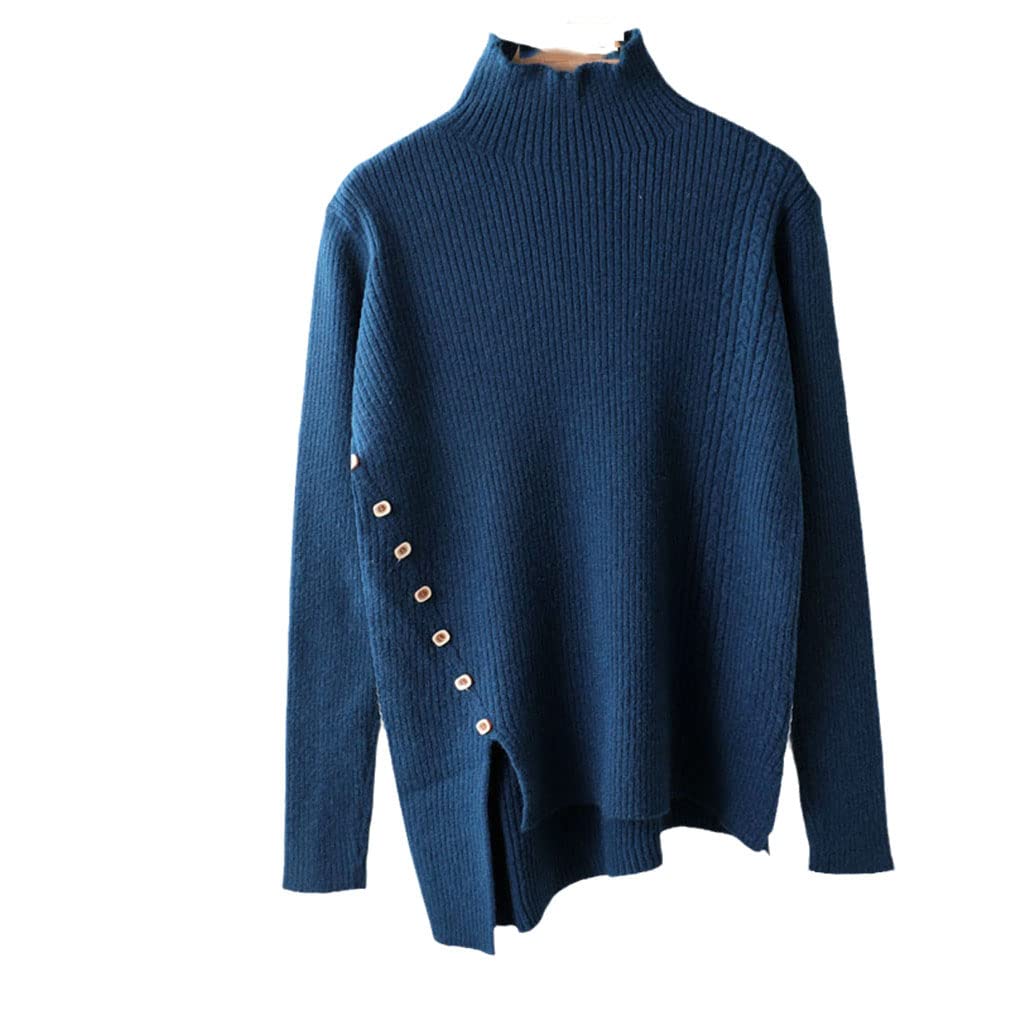 Caldo delle Donne Maglioni Spessa Donna Maglione di Lana Pulsante Femminile Donne Spessa Femminile All, Blu, Taglia unica