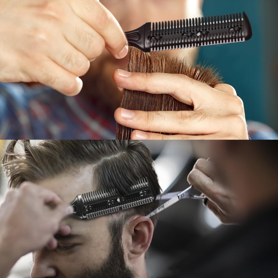 FRCOLOR Haircut Comb Kit Stainless Steel Razor Plastic Thinner for Professional Hair Cutting image 3