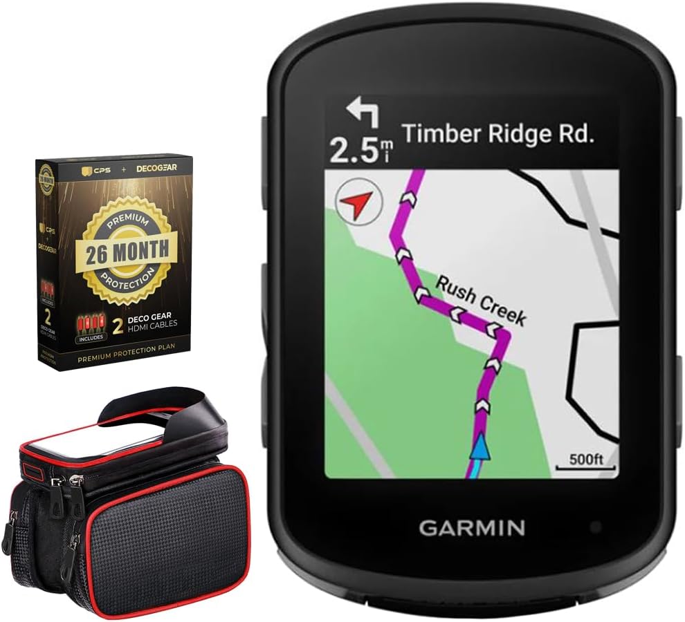 Garmin Edge 540, computadora compacta para ciclismo con GPS, solo dispositivo 010-02694-00 Paquete con soporte para teléfono celular Deco Essentials Bike Frame y Deco Gear CPS 26 meses de protección exclusiva (BEACH-CPS-26500)