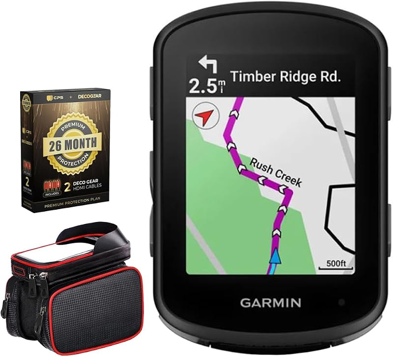 Garmin Edge 540, computadora compacta para ciclismo con GPS, solo dispositivo 010-02694-00 Paquete con soporte para teléfono celular Deco Essentials Bike Frame y Deco Gear CPS 26 meses de protección exclusiva (BEACH-CPS-26500)