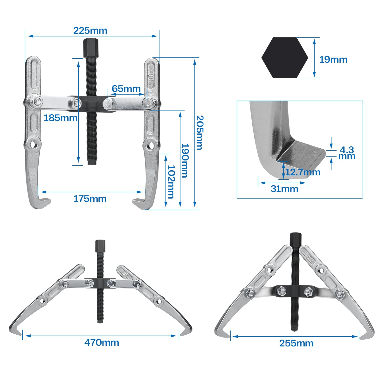 XIIW 9" Estrattore Cuscinetti 2/3 Ganasce Esterno/Interno 30-210mm CRV | Separatori Cuscinetti Ruota e Ingranaggi a Sfere 2/3 Bracci Parallelo Regolabile, Attrezzo Rimozione Volani Motore Moto Auto