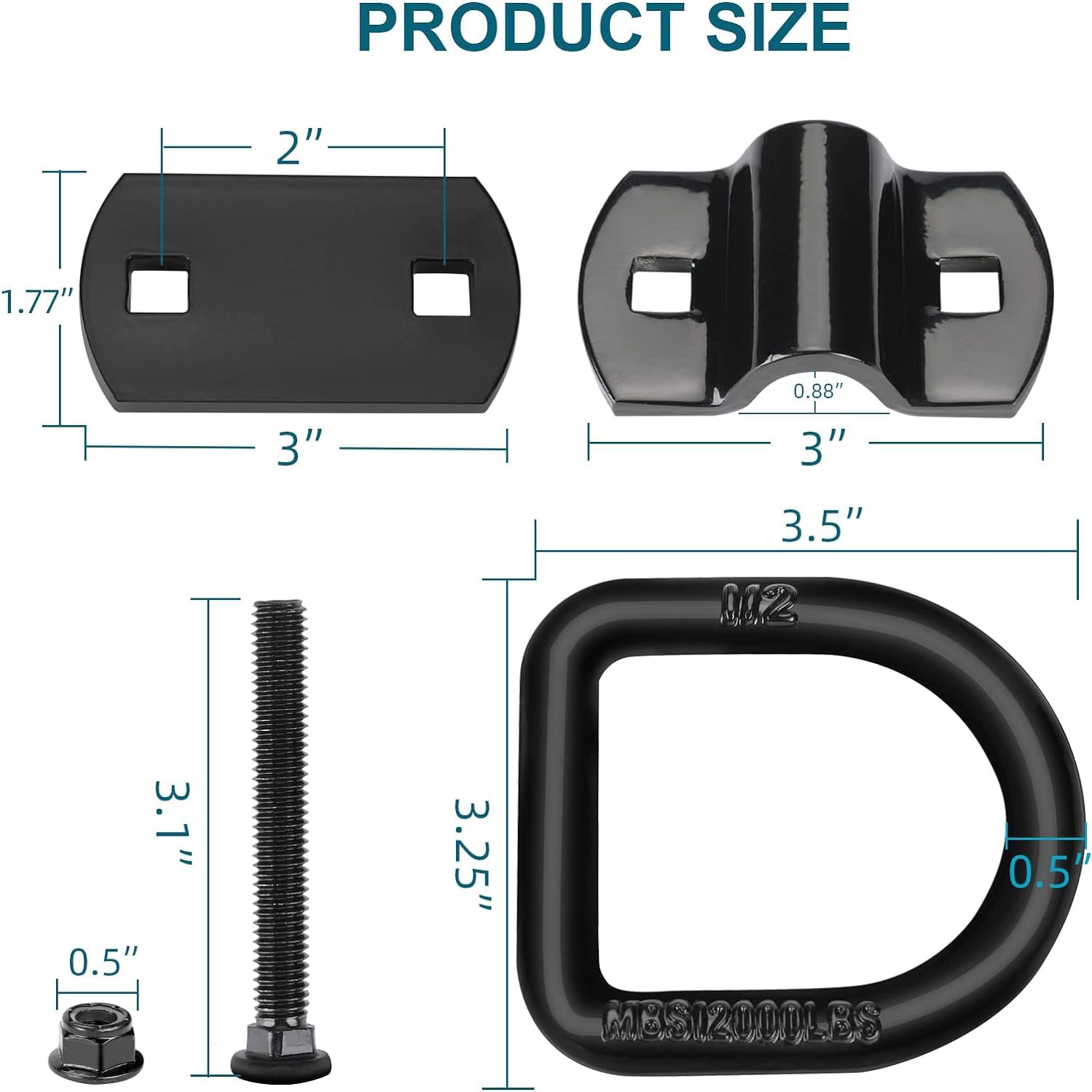 1/2" Heavy Duty Bolt-On Forgiato Tie-Down D Ancora, 12000 Lbs Resistenza alla rottura Gancio Ancora per Rimorchi Camion Cargo Tie Downs (Confezione da 4)