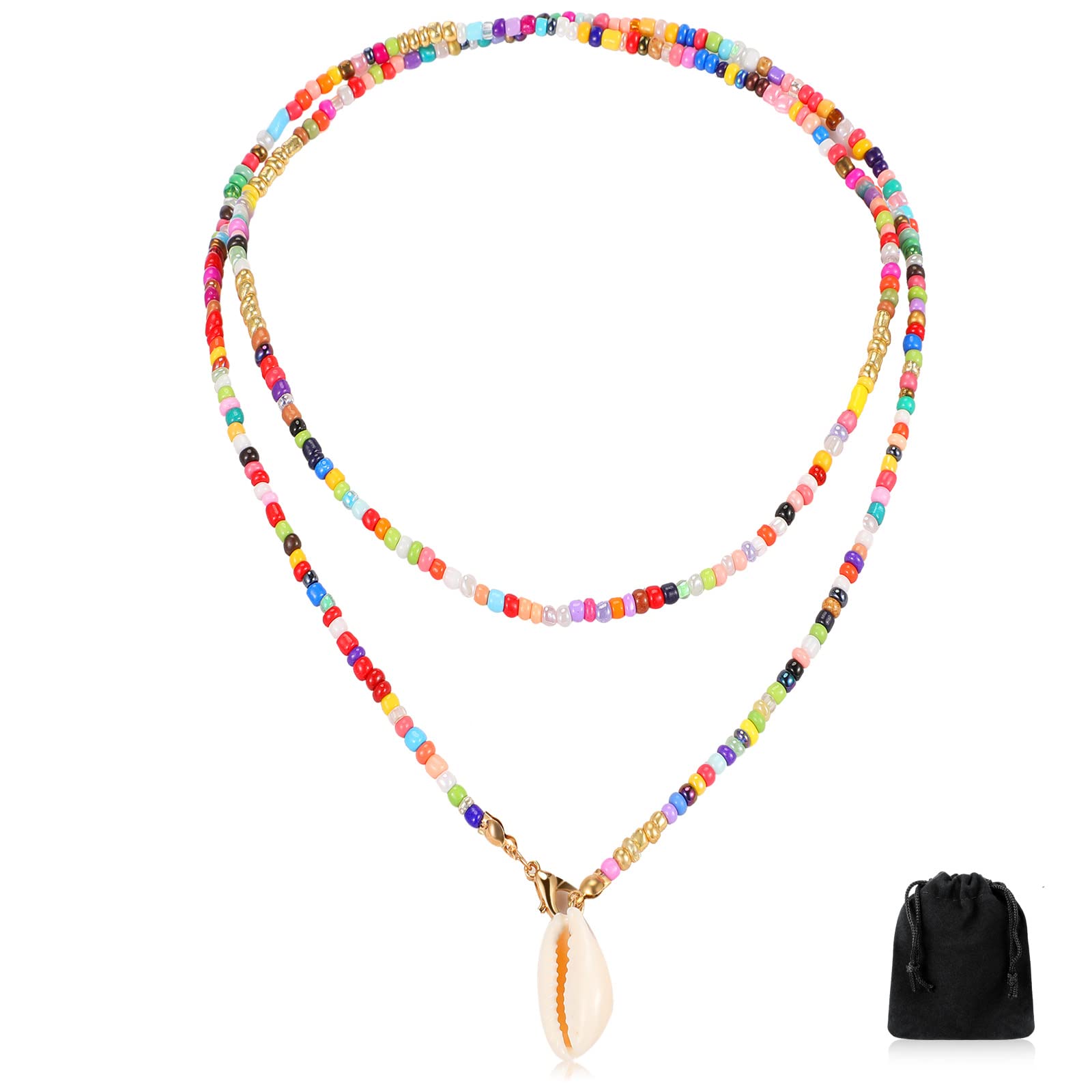 BBTO Collares con Cuentas Bohemias Gargantillas con Colgante de Concha Collares de Cuentas de Oro Joyería Étnica en Capas de Verano Playa para Mujeres Niñas Joyas Surfero Mar Regalos