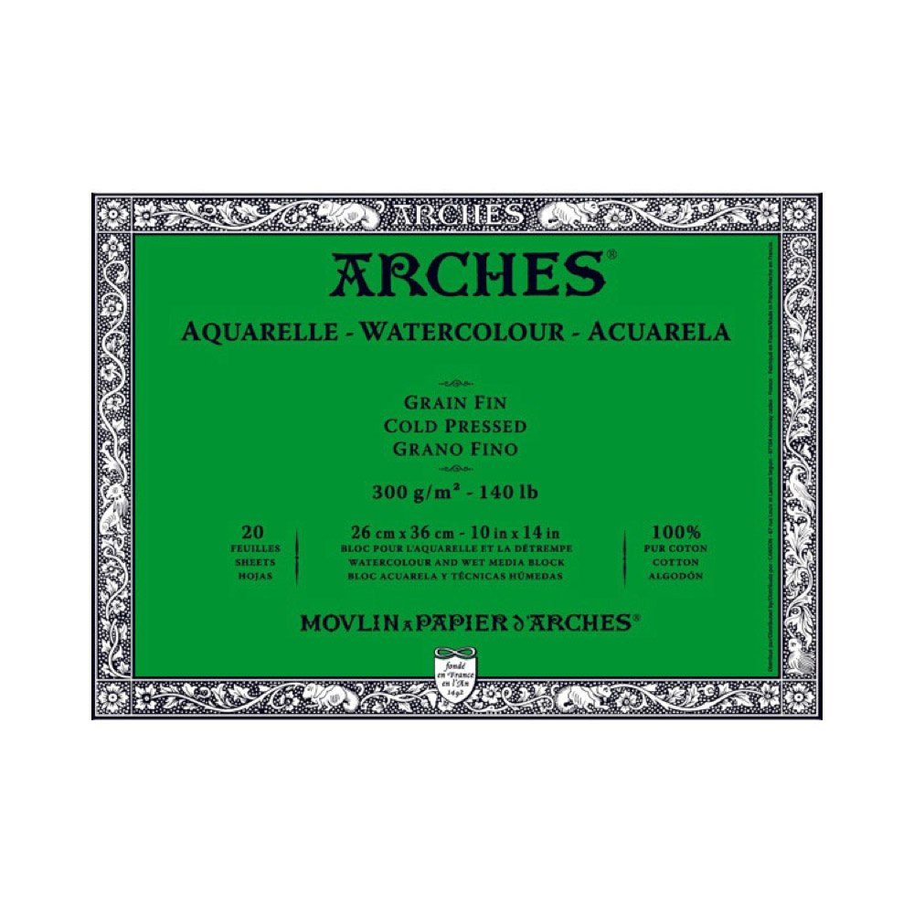 Arches 26 x 36 cm 300 GSM Cold Pressed Watercolour Block, Multicoloured,795061