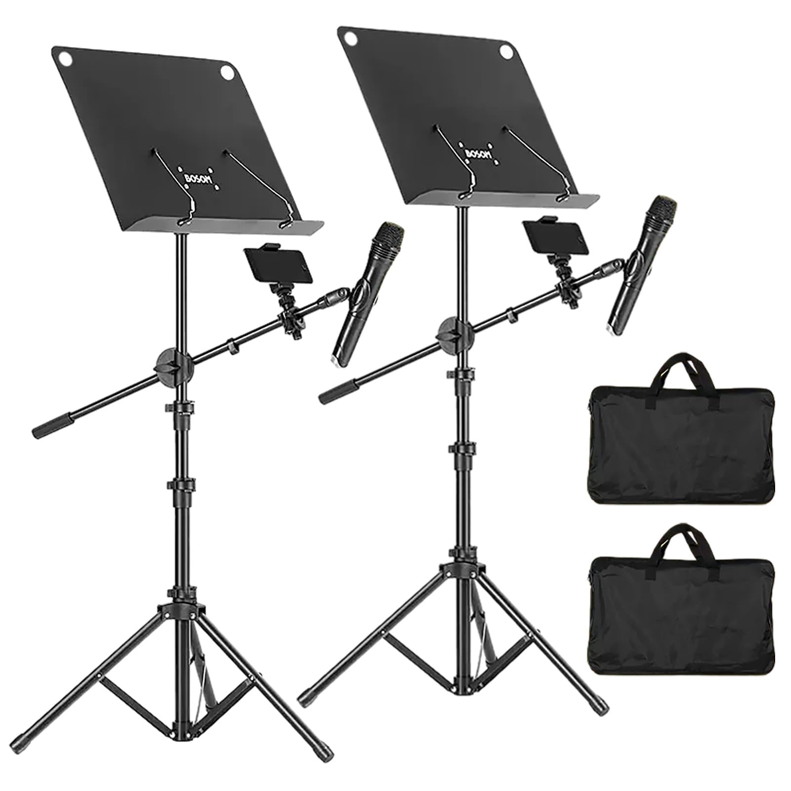 2 Confezioni di Supporti per spartiti in Metallo Regolabili Neri, Supporto Portatile Pieghevole per spartiti per Chitarra, scaffale Compatto per Libri Musicali con Borsa, per esibizioni