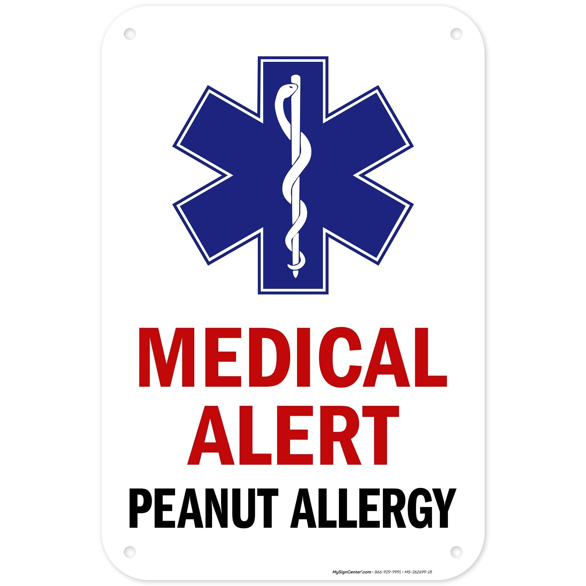 Peanut Allergy Medical Alert Warning Sign, Outdoor & Indoor, 12x8 inch