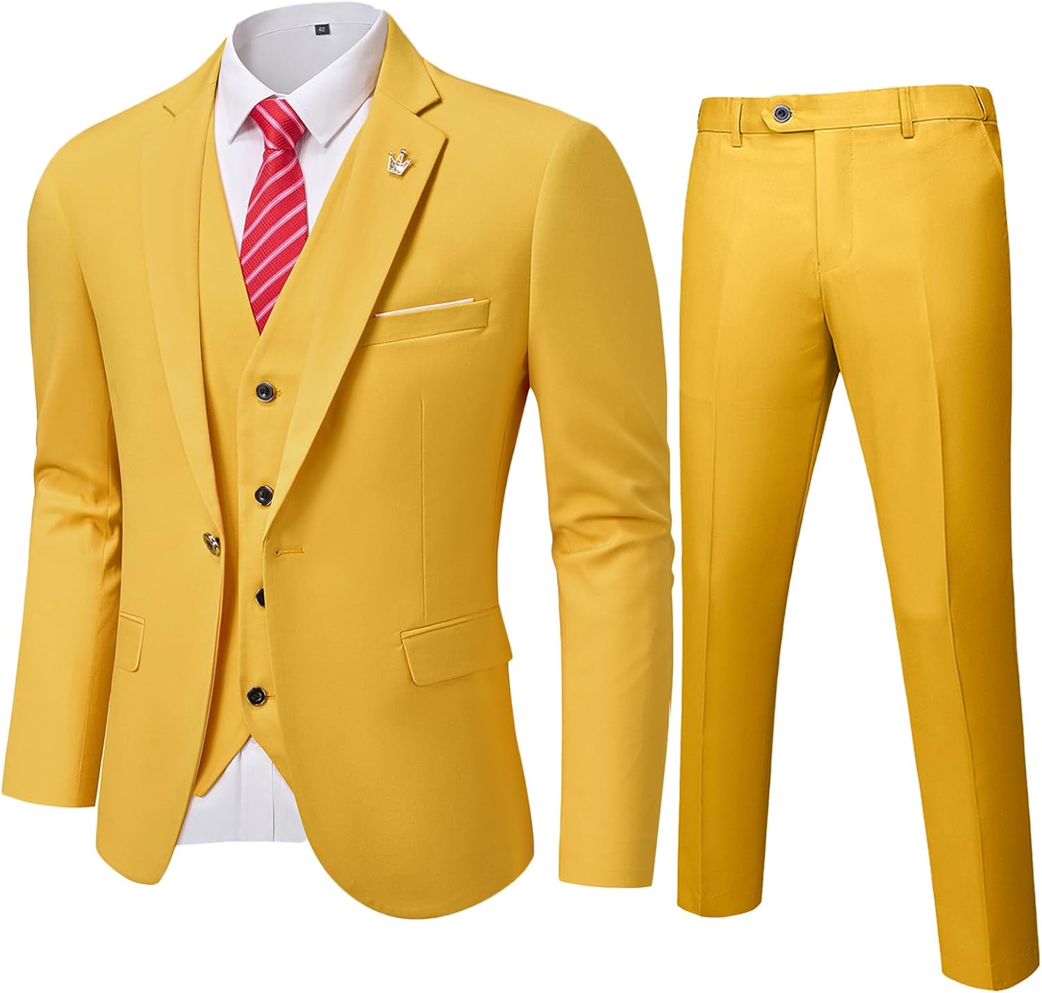 MY'S Men's 3 Piece Slim Fit Suit Set, One Button Solid Jacket Vest Pants... - Picture 121 of 138