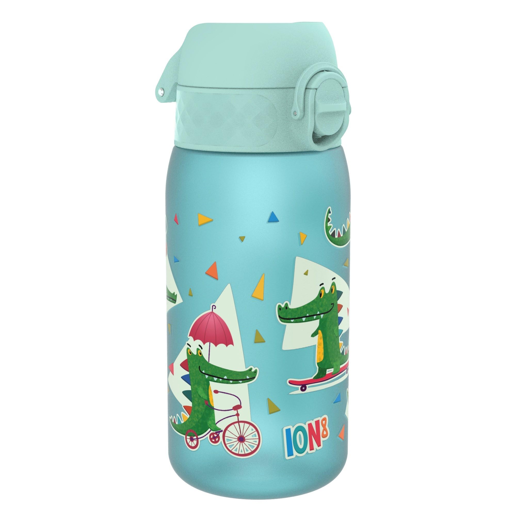 ION8 Gourde Enfant, 350ml, Anti-Fuite, Facile à Ouvrir, Verrouillage Sécurisé, Lavable en Lave-Vaisselle, Sans BPA, Poignée de Transport, Facile à Nettoyer, Carbone Neutre, Motif Crocodiles