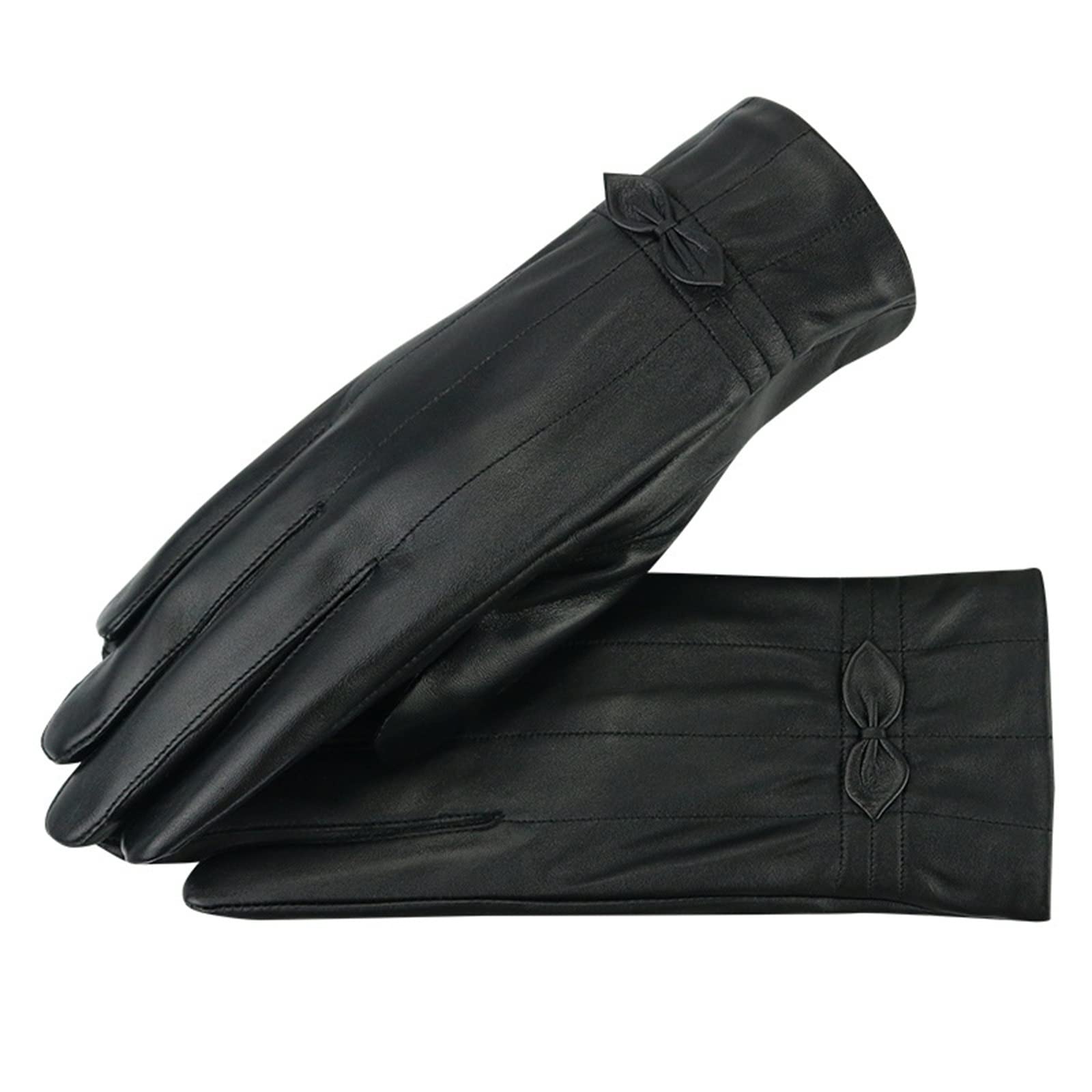 Gants de conduite et ski en cuir pour femmes par temps froid noir