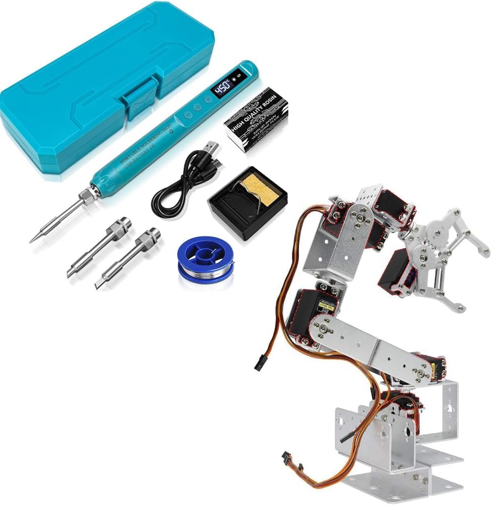 diymore Robotic Arm Kit Silver ROT3U 6DOF Aluminium Robot Arm Mechanical Robotic Clamp Claw Kits No Soldering Required (Unassembled Parts Without Servos)