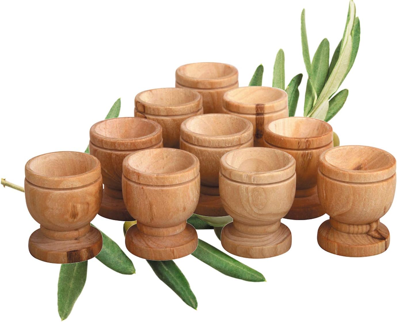 10 Mini Communion Cups Set in a Gift Bag (Approx 1.5 Inch). Hand Carved Kiddush Cup from Olive wood - for Church, Ministry & Worship events with Certificate of Origin.