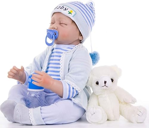 Miniatura 2 de Reborn Boy Baby Dolls Ropa de 20-23 pulgadas Muñeca Reborn Azul Conjunto de regalo de 4 piezas