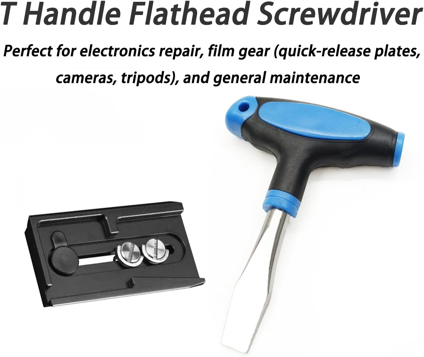 10mm T Handle Flat Head Screwdriver with Ergonomic Plastic Handle Wide Flathead Screwdriver for Slotted Screws, Used on Quick Release Plate, Camera Tripod Monopod and General Maintenance