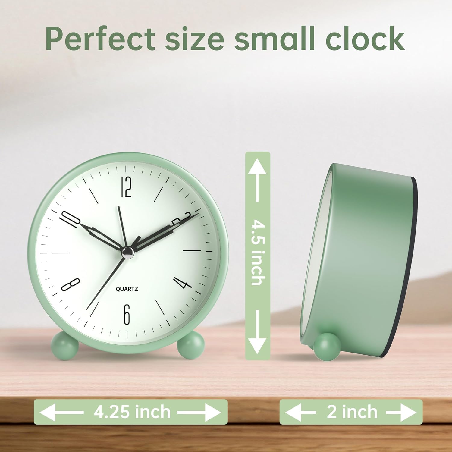 BROCCOLIN Silent Non-Ticking Analog Alarm Clock with Night Light - Battery Operated Minimalist Design for Bedroom, Bedside, Desk - Portable Plastic Clock (AA Battery) 4