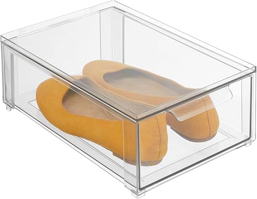mDesign Plastic Stackable Closet Storage Organizer Bins with Pull Out Drawer for Cabinet, Desk, Shelf, Cupboard, or Dresser Organization – Lumiere Collection – 4 Pack – Clear