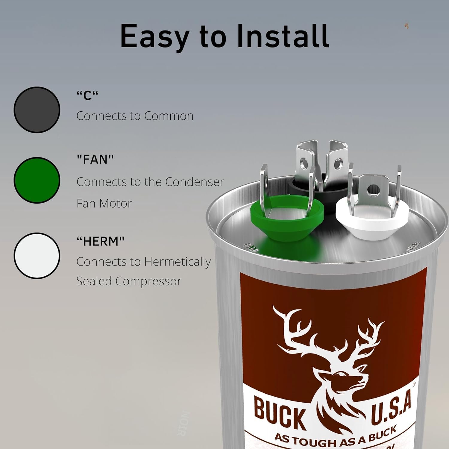 Buck 40+5uF 40/5 MFD ±6% CBB65B Dual Run Round Start Capacitor - Ideal for HVAC Systems, Air Conditioner Unit Fan Motor Start, Heat Pump, & Condenser Straight Cool Applications 370/440VAC 50/60Hz