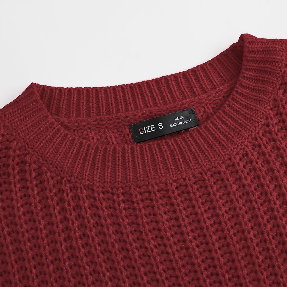 Ckikiou Spring Fall Crew Neck Batwing Cropped Sweater for Women Lightweight Soft Knitted Semi Short Pullover Jumper - Image 3