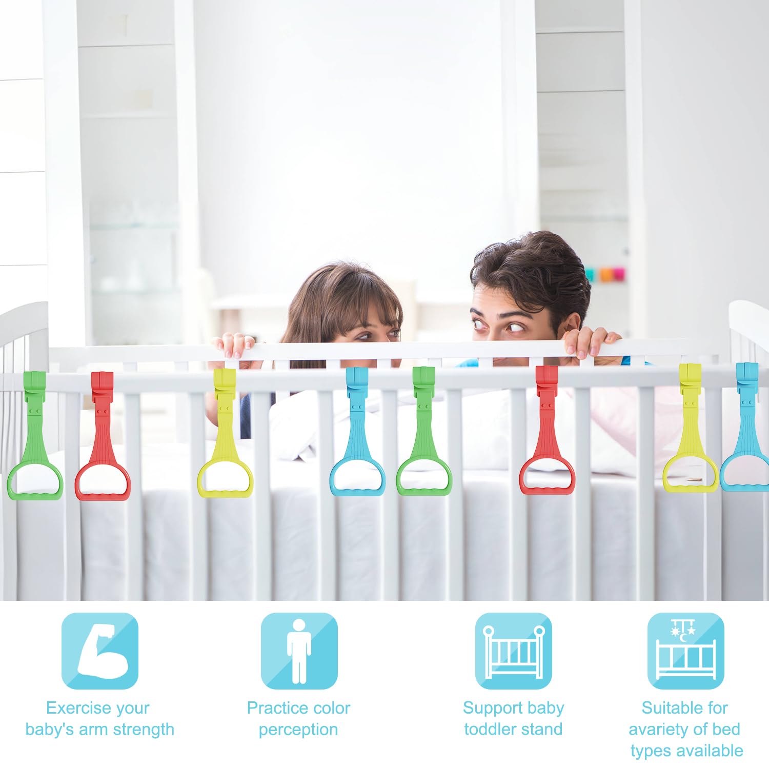 Baby Pull Up Ringen 4 Stuks 77G Diverse Kleuren Comfortabele Grip Baby Pull Up Bar Ergonomisch Ontwerp Voor peuters Voor Familiebedjes